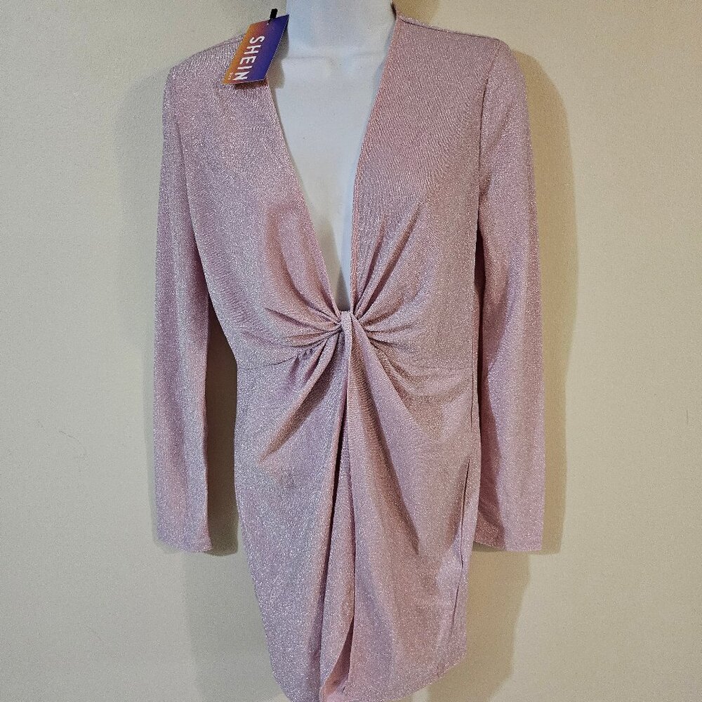 Shein SXY Women's Long Sleeve Pink Glitter Dress - Size M